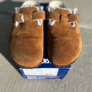 Birkenstock Boston Shearling Suede Leather, Mink, Size 40 Narrow